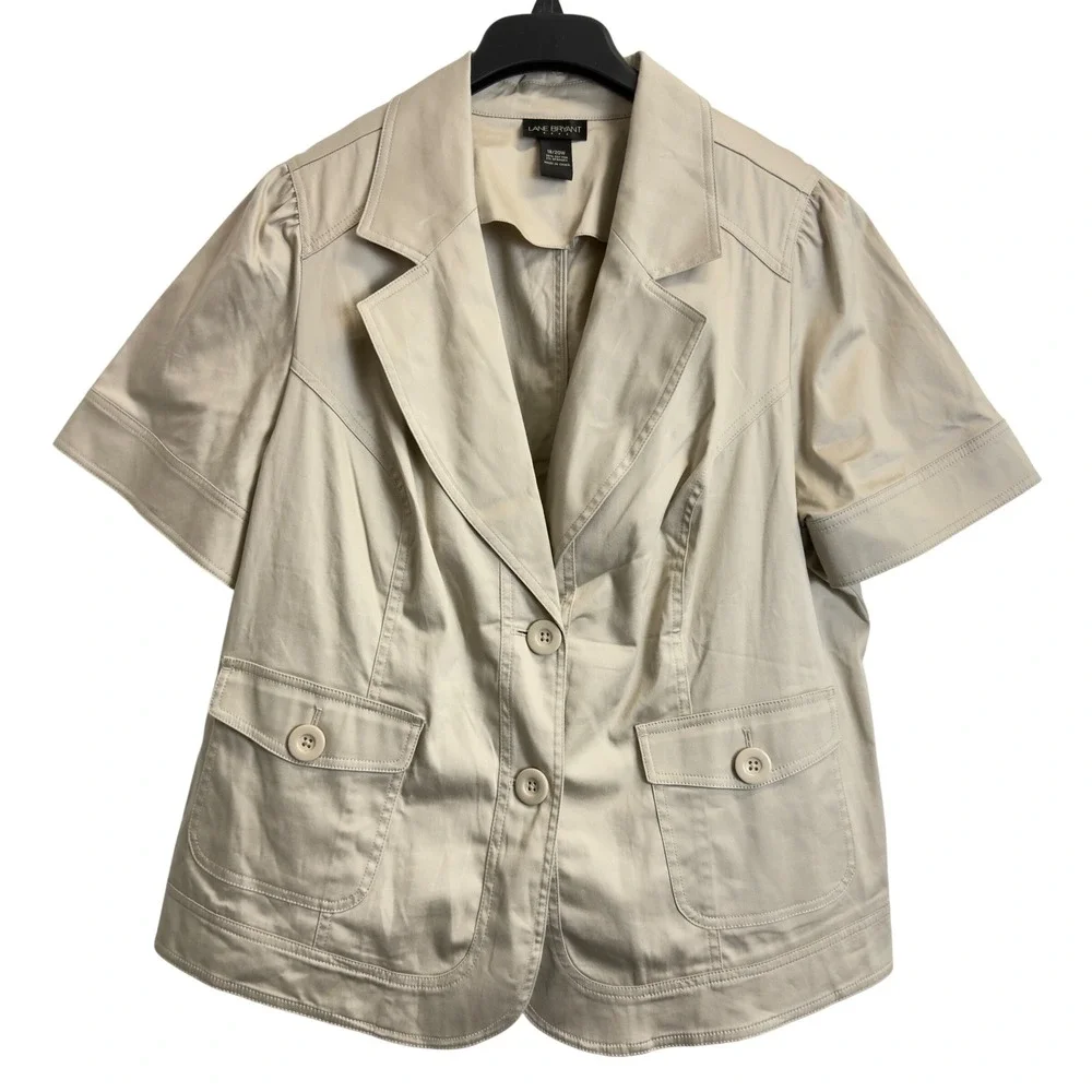 Lane Bryant Khaki Tan Short Sleeve Blazer Jacket Plus Size 18/20W Cotton Blend